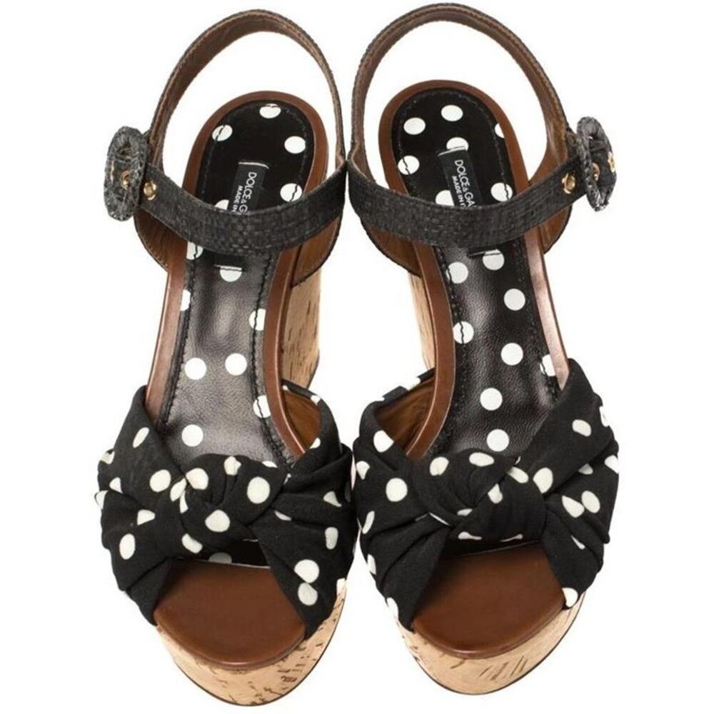 Dolce & Gabbana Polka Dot Cork Wedge Sandals Ankle Strap Women's US 7.5